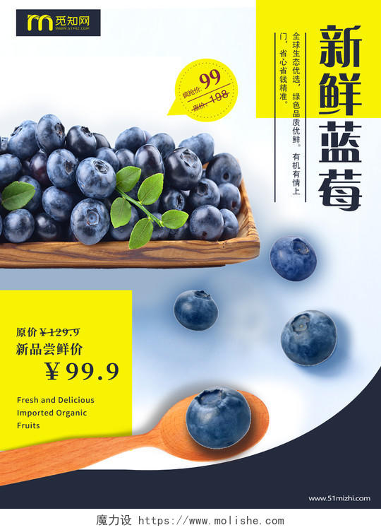 清爽新鲜蓝莓新品尝鲜水果海报